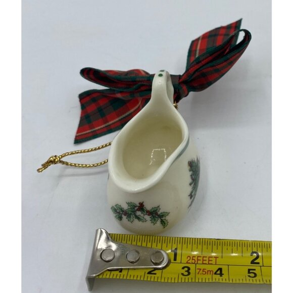 Spode Miniature Christmas Tree Pitcher Ornament W/ Plaid Bow & Gold Hanging Stri - Picture 10 of 11